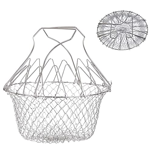 Xrten Faltbar Frittierkorb, Frittierkorb Sieb Multifunktional, Edelstahl Frittierkörbchen für frittierte Lebensmittel, Waschen von Obst, Gemüse (Silber) von Xrten