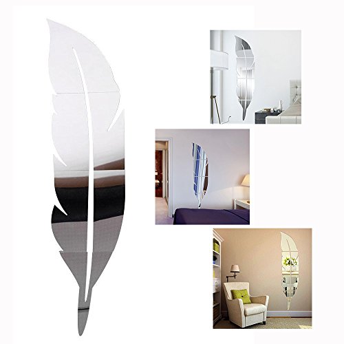 Xrten Feder Wandaufkleber Spiegel,3D Moderne Dekorative Spiegel für Wohnzimmer Schlafzimmer von Xrten