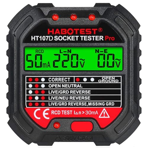 Xrten Steckdosentester mit RCD-Prüfung, Netzsteckdosentester mit LCD-Display, Spannungsanzeige 90-250 V Automatischer Stromkreis Steckdosenprüfgerät, Leckspannungs- und Stromanzeige Xrten Steckdosentester mit RCD-Prüfung, Netzsteckdosentester mit LCD-Display, Spannungsanzeige 90-250 V Automatischer Stromkreis Steckdosenprüfgerät, Leckspannungs- und Stromanzeige von Xrten