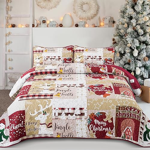 Xruibed Weihnachts-Bettwäsche-Set mit Glöckchen, Elch-Muster, Patchwork-Tagesdecke mit 2 Kissenbezügen, leicht, Weihnachts-Bettwäsche-Set für Weihnachten, Neujahr, 228,6 x 264,2 cm Xruibed Weihnachts-Bettwäsche-Set mit Glöckchen, Elch-Muster, Patchwork-Tagesdecke mit 2 Kissenbezügen, leicht, Weihnachts-Bettwäsche-Set für Weihnachten, Neujahr, 228,6 x 264,2 cm von Xruibed
