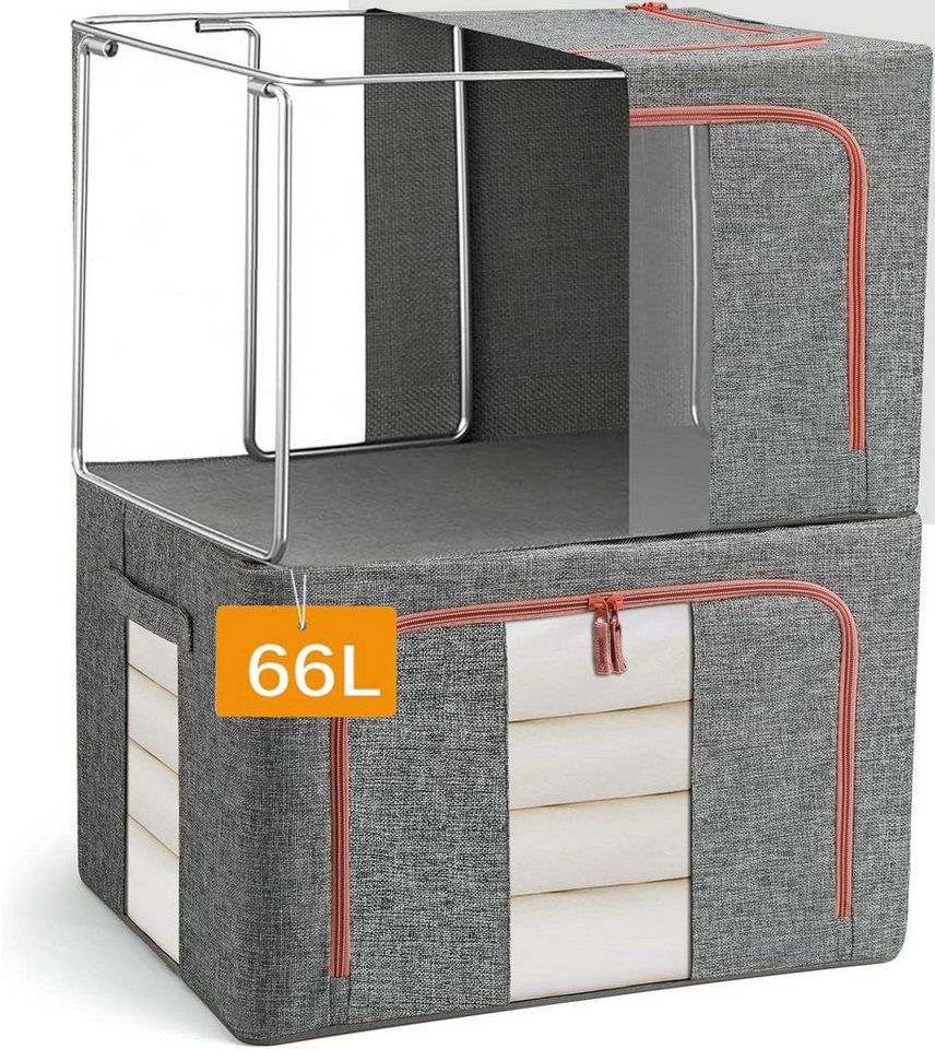 Xruiy Aufbewahrungsbox 66L Aufbewahrungsbox faltbar mit Metallrahmen (Organizer Tasche mit Sichtfenster, Reißverschluss für Kleidung, Decken, Kissen, Bettwäsche) von Xruiy