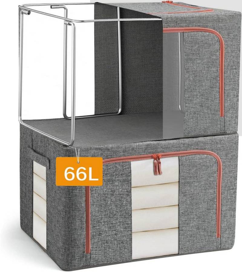 Xruiy Aufbewahrungsbox 66L Aufbewahrungsbox faltbar mit Metallrahmen (Organizer Tasche mit Sichtfenster, Reißverschluss für Kleidung, Decken, Kissen, Bettwäsche) von Xruiy