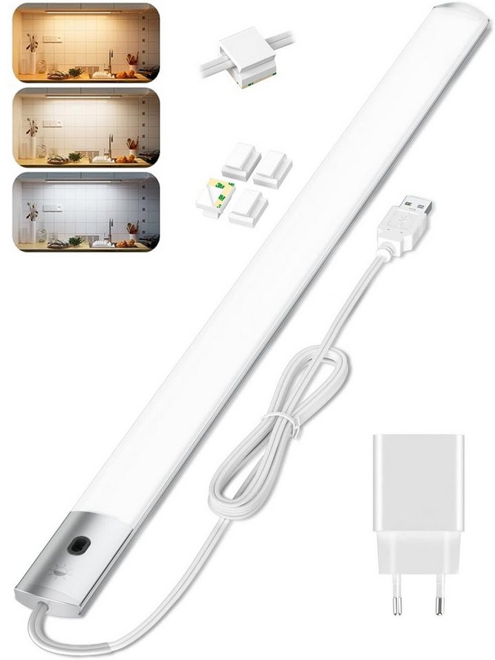 Xruiy LED Unterbauleuchte mit stromstecker,Ultraflach 0,8 cm, 40 cm dimmbare Lichtleiste, mit Hand-Sensor & 3 Farbmodi (2800K/4000K/6500K), Netzbetrieb für dauerhafte Helligkeit ohne Aufladen, ideal für Küche & Schrank von Xruiy