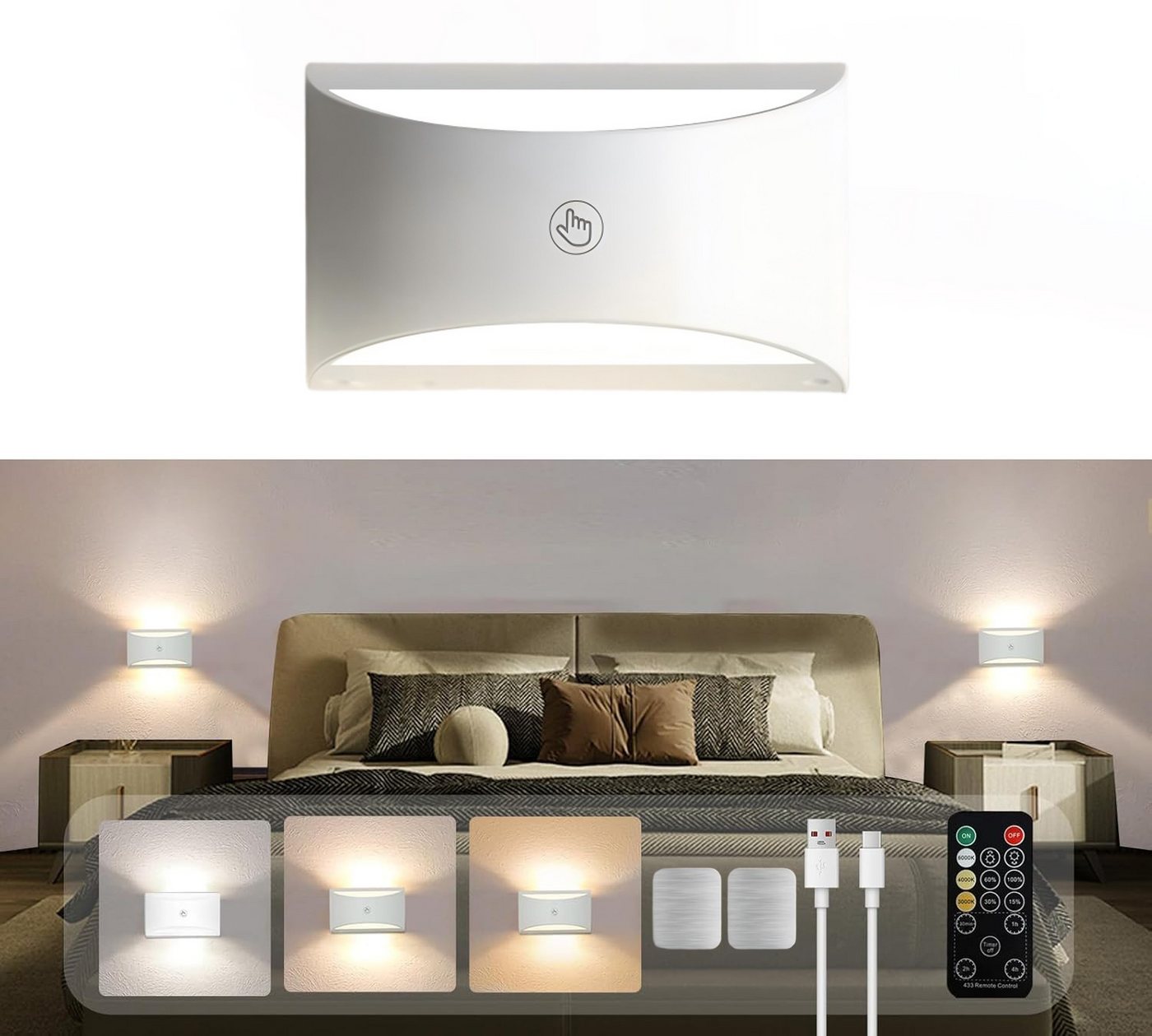 Xruiy LED Wandleuchte für Innen, LED Wandleuchte kabellos magnetisch, 3 Farben dimmbar, Akku-Lampe mit Fernbedienung, Up & Down Licht für Schlafzimmer & Flur Xruiy LED Wandleuchte für Innen, LED Wandleuchte kabellos magnetisch, 3 Farben dimmbar, Akku-Lampe mit Fernbedienung, Up & Down Licht für Schlafzimmer & Flur von Xruiy