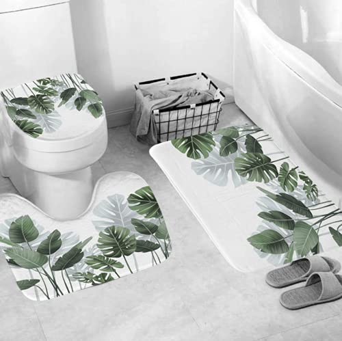 Xshelley DREI-teilige Tropische Blatt Pflanze Badezimmer Badematte, rutschfeste Badematte Set, waschbare, geruchlose Badematte Set von Xshelley