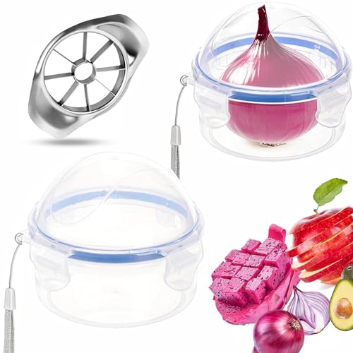 2 Stück Aufbewahrungsbehälter Obst, Apfelbox aus Kunststoff Transparent Apfeldose Dose Behälter, BPA-frei,Frisch Aufbewahrungsbox für Orangen Trauben Apfeln mit 1 Pcs Apfelschneider Edelstahl von Xstary
