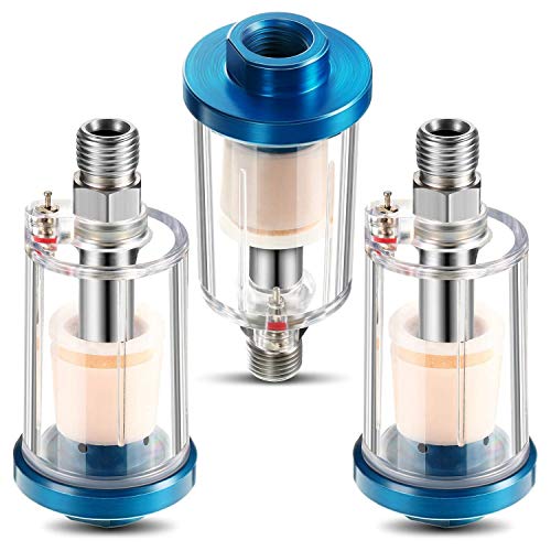 Xtahdge 3 Stück Wasserölabscheider Filter Airbrush Filter Feuchtigkeitsabscheider für Luftleitung Kompressor Armatur, 1/4 NPT Einlass und Auslass von Xtahdge