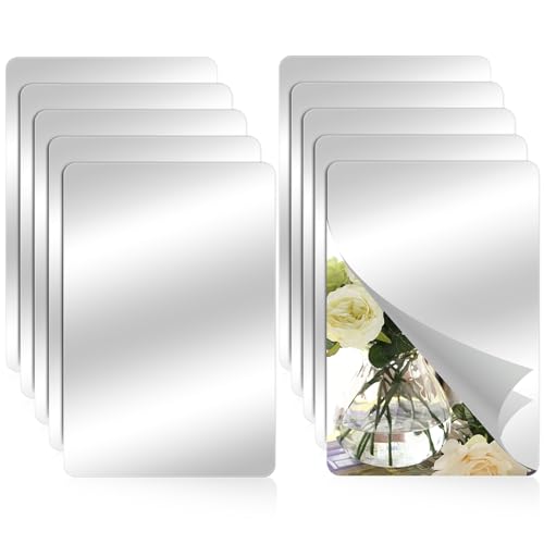 10 Stück Acryl Spiegel Selbstklebend Kleine Rechteckig Kunststoff Spiegel Spiegelfliesen Mosaik Spiegelfliesen Selbstklebend Spiegel Wandaufkleber für DIY Handwerkskunst Badezimmer (16*10cm) von Xthrotsenk