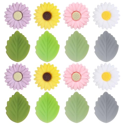 16 Stück Stricknadel Stopper Silikon Gänseblümchen Blätter Nadelspitzenschutz Bunte Nadelendabdeckung Stricknadelspitzenschutz Stricknadelkappen für Häkeln Stricken von Xthrotsenk
