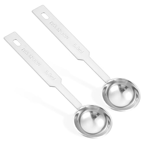 2 Stück Teelöffel Portionierer 5ml Edelstahl Messlöffel Dosierlöffel Digitaler Esslöffel Klein Kaffeelöffel zum Messen Kaffeesatz Bohnen Flüssigen und Trockenen von Xthrotsenk