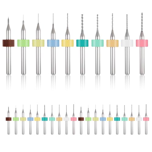 30 Stück Micro Bohrer Set 0,1-1,0 mm PCB Mikrobohrer Set Wolframstahl Micro Spiralbohrer CNC Fräser Spiralflöte Hartmetallbohrer für Leiterplatte Rohstein Schmuck Stanzen Gravur von Xthrotsenk
