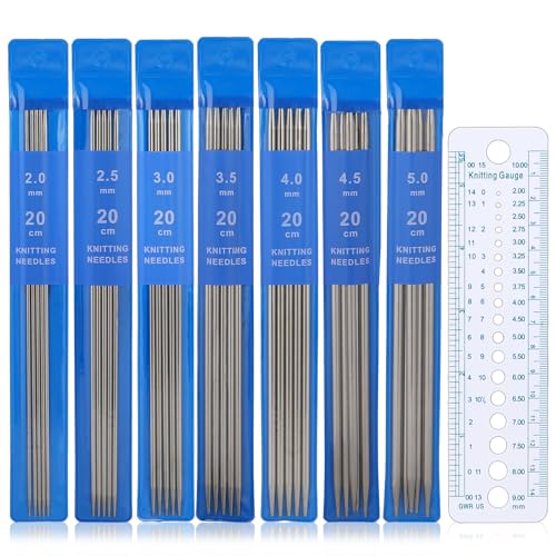 35 Stück Stricknadeln Edelstahl Doppelspitzen Stricknadeln Gerade Stricknadel Bringen Sie ein Lineal Länge Doppelspitzen Knitting Needles Nadelspiel Set für Handarbeit (2,0-5,0 mm) von Xthrotsenk