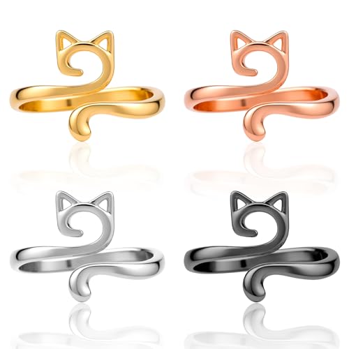 4 Stück Metall Häkelring Verstellbare Häkelring Finger Strickfingerhut Fadenführer Ring Katzenform Häkelschlaufe für Stricken Flechten DIY Strickhandwerk (4 Farben) von Xthrotsenk