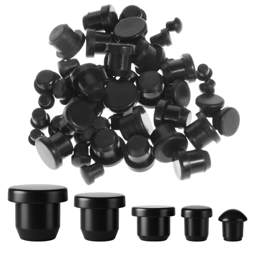 50Stk 5 Größen Silikon-Lochstopfen Verriegelungslochstopfen Schwarz Rund Gummi Wasserdicht Knopfloch-Endabdeckungen Gummipaneel-Dichtungsabdeckung von Xthrotsenk