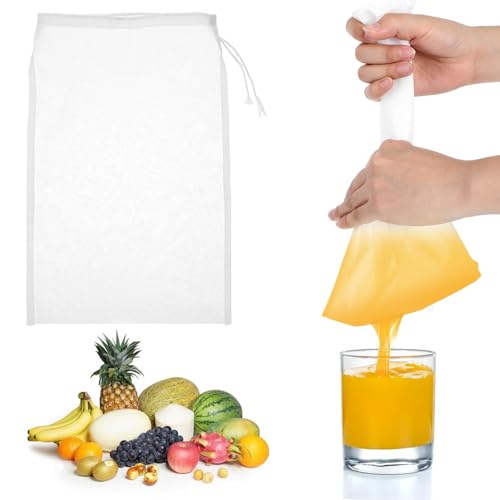 6 Stück Nussmilchbeutel Feinmaschiges Passiertuch Passiertuch Wiederverwendbar 30 x 20 cm Nylon Filterbeutel Mit Kordelzug 200 Mesh Nussbeutel für Käse Fruchtsaft Kaffee Gemüsesaft von Xthrotsenk
