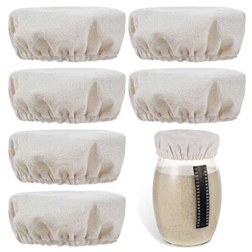 6 Stück Sauerteig Starterglas Stoffabdeckungen Leinentuch Proofing Tuch Elastische Wiederverwendbare Baumwollstoff Stoffabdeckung Stoffbezug für Teigzubereitung und zum Backen von Sauerteigbrot(10cm) von Xthrotsenk