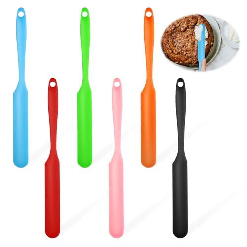 6 Stück Silikon Spatel Klein Mini Spatula Hitzebeständig Kleine Küche kleiner Teigschaber Zuckerfräser Schaufel Lange Griff Teigschaber Backen Spatula Jar Spatula für Koch Und Backmischgeräten von Xthrotsenk