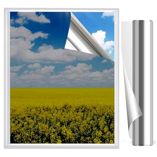 XtraCare Einseitige Sichtschutz Fensterfolie, Blickdichte Selbstklebende spiegelfolie, 99% UV Sonnenschutzfolie, Silber, 90 x 400 cm von XtraCare