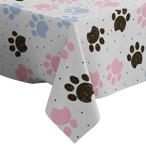 Bunte Hunde Pfoten Muster - Rechteckige Leinen-Tischdecke (140 x 200 cm) waschbare dekorative Tischdecke von Xtremepads