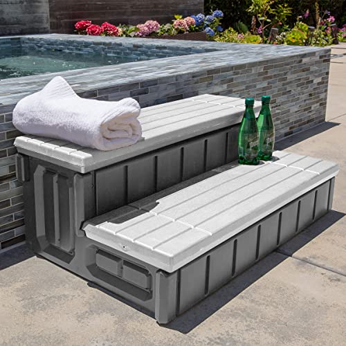 XtremepowerUS Universelle robuste 2-stufige Spa- und Whirlpool-Stufe mit großem Staufach, rutschfeste Treppe, Grau von XtremepowerUS