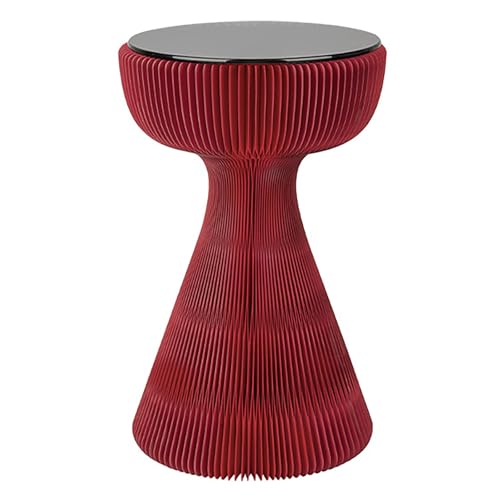 Xtroml Faltbarer Runder Beistelltisch aus Kraftpapier mit Gehärteter Glasplatte, Magnetische Montage, Leichter Couchtisch für Wohnzimmer Schlafzimmer Büro Dekoration,Red von Xtroml