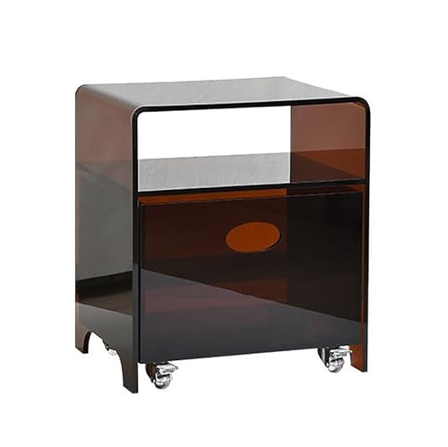 Xtroml Multifunktionaler 2-in-1-Beistelltisch, Nachttisch, Acryl-Beistelltisch mit abnehmbarem Rollbehälter – Modularer Beistelltisch-Organizer für Wohnzimmer und Büro,Brown von Xtroml
