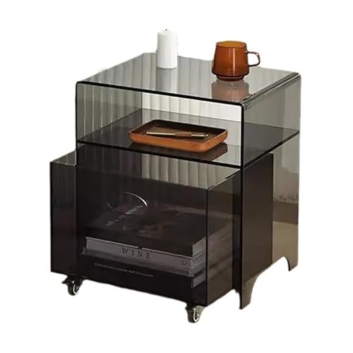 Xtroml Multifunktionaler 2-in-1-Beistelltisch, Nachttisch, Acryl-Beistelltisch mit abnehmbarem Rollbehälter – Modularer Beistelltisch-Organizer für Wohnzimmer und Büro,Grey von Xtroml