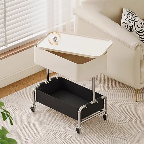 Xtroml Slim Rolling Side Table mit Drehdeckel und PU -Lederkorb - schmaler mobiler Endtisch für kleine Räume Industrialer Akzent für Wohnzimmer -Heimbüro,Black White A Xtroml Slim Rolling Side Table mit Drehdeckel und PU -Lederkorb - schmaler mobiler Endtisch für kleine Räume Industrialer Akzent für Wohnzimmer -Heimbüro,Black White A von Xtroml