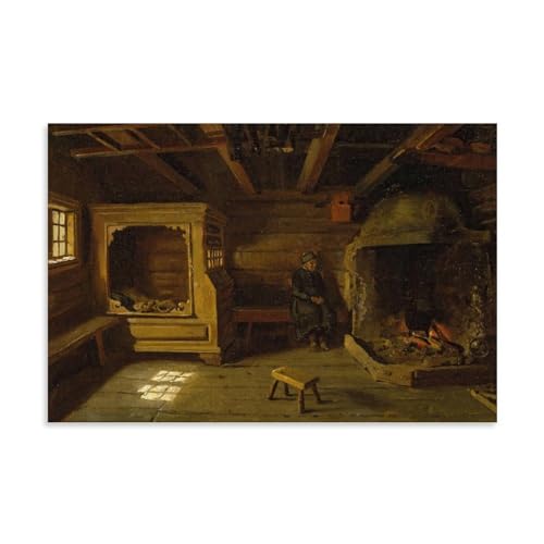Adolph Tidemand Wandkunstdrucke, Gemälde, Poster, Bauernhof-Innenausstattung von Skjønne in Numedal (1848), Bilddruck, Wandkunst, Gemälde, Leinwand, Kunstwerke, Geschenkidee, Raum, ästhetisch von XuXueCC
