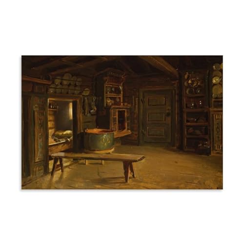 Adolph Tidemand Wandkunstdrucke, Gemälde, Poster, Bauernhof-Inneneinrichtung von Gulsvik in Hallingdal (1848), Wandkunst, Gemälde, Leinwand, Geschenk, Wohnzimmer-Drucke, Schlafzimmer, Dekoration von XuXueCC