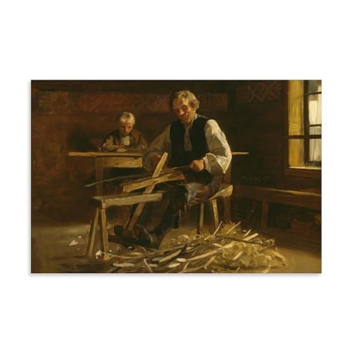 Adolph Tidemand Wandkunstdrucke, Gemälde, Poster für den Innenbereich von Vikøy mit Bauern, die Fassreifen herstellen (1873), ästhetischer Raumdruck, Kunstdruck, Wandgemälde, Leinwand, modernes von XuXueCC