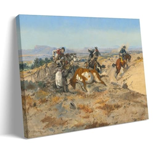 Charles Marion Russell Wandkunstdrucke, Gemälde, Poster, wenn Cowboys in Schwierigkeiten kommen (Die verrückte Kuh), Kunstwerke auf Leinwand, ästhetische Wandkunstdrucke, Zuhause, moderner Dekorrahmen von XuXueCC