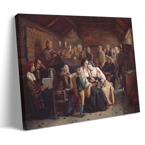 XuXueCC Adolph Tidemand Wandkunstdrucke, Gemälde, Poster, Beerdigungsfest (1854), Bilddruck, Leinwand, Wandfarbe, Kunst, Dekor, moderne Wohnkunstwerke, Geschenkidee, Rahmen, 60 x 90 cm von XuXueCC