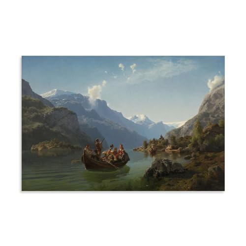 XuXueCC Adolph Tidemand Wandkunstdrucke, Gemälde, Poster, Brautprozession auf dem Hardangerfjord (1848), Kunstwerke auf Leinwand, ästhetische Wandkunstdrucke, Heimdekoration, moderne Dekoration von XuXueCC