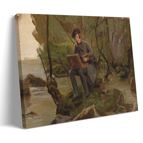 XuXueCC Adolph Tidemand Wandkunstdrucke, Gemälde, Poster, Ein Maler bei seinem Farbkasten (1837), ästhetisches Leinwandgemälde, Bild, Wohnzimmer-Dekor, Wohnrahmen, 60 x 90 cm von XuXueCC