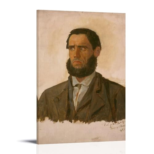 XuXueCC Adolph Tidemand Wandkunstdrucke, Gemälde, Poster, Porträt des Gefangenen Carl Gustav Svendsen (1857), Kunstwerke auf Leinwand, ästhetische Wandkunstdrucke, Heimdekoration, moderner Dekorrahmen von XuXueCC