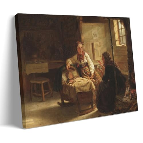 XuXueCC Adolph Tidemand Wandkunstdrucke, Gemälde, Poster, Wahrsagerin (1857), Leinwandgemälde, Wandkunst, dekorativer Bilderdruck, moderner Dekorrahmen, 50 x 75 cm von XuXueCC