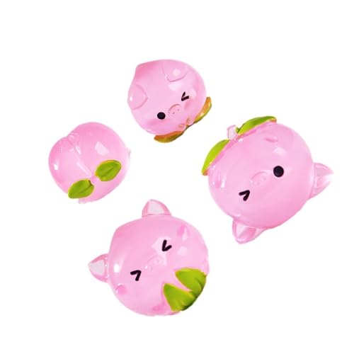 Xuancai 4 Stück im Dunkeln leuchtende Piggy Pfirsich-Auto-Armaturenbrett-Dekorationen, Harze, Miniatur-Figuren, Ornamente für Zuhause, Büro, Desktop-Harze, leuchtende Armaturenbrett-Dekorationen von Xuancai