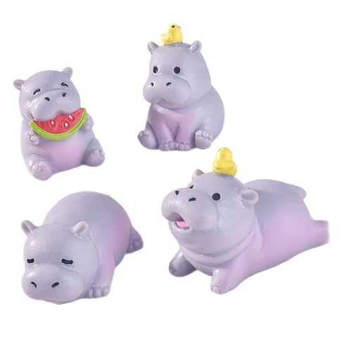 Xuancai Set mit 4 Cartoon-Nilpferd-Figuren, Miniatur-Landschaftszubehör, perfekt für Schreibtisch, Regal, Heimdekoration, Ornamente, Geschenk, Nilpferd, Dekofigur von Xuancai