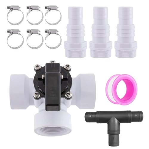 12 Stück Pool Bypassventile Set mit 3 Wege Anschluss und ABS Adaptern für Sandfilteranlagen Inklusive Edelstahl Klemmen Kompletter Pool Ventile Ersatz von Xuanxi