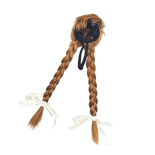 Xuanxi Hunde-Kopfbedeckung, geflochtenes Frisuren-Outfit für saisonale Shows, Bühnenveranstaltungen, Stoff-Design, Haustier-Gänse-Perücken mit doppelten Zöpfen von Xuanxi
