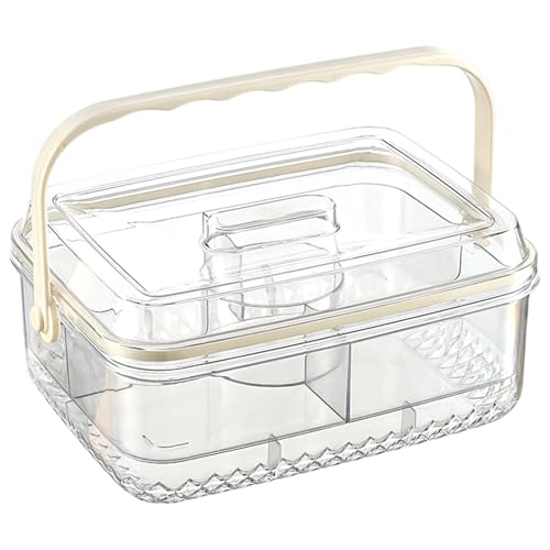 Xuanxi Snack-Organizer mit 5 Fächern, geteiltes Obst-Serviertablett mit auslaufsicherem Deckel, Eisfach, PET, Küche, unverzichtbar, stapelbar, Lebensmittelkonservierer mit Fächern von Xuanxi