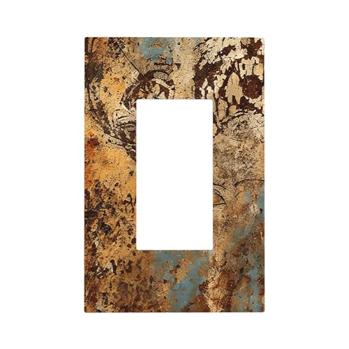 Xuejiaku Steckdosenabdeckungen, Shabby Old Rusty Antique Brass Copper Print 1-Gang Single Rocker Lichtschalter Abdeckplatte Dekorative GFCI-Wandplatten Steckdosenabdeckung Elektrische Schalterplatte von Xuejiaku