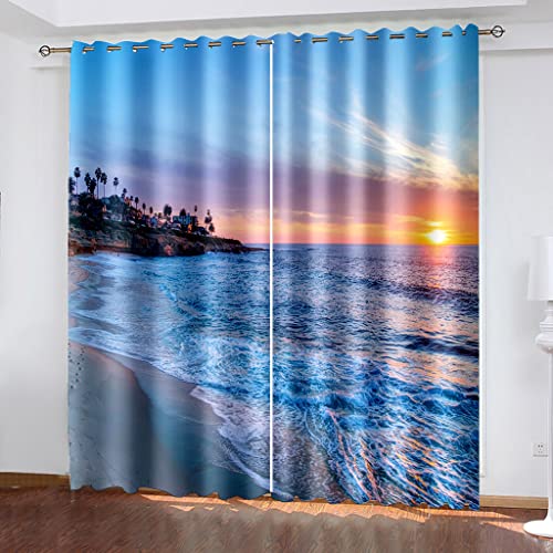 Verdunkelungsvorhang Kinderzimmer Blickdichter Vorhang 160X150cm（H X B） Digitaldruck 3D Strand Meer Ösenschal 2Er Set Vorhänge Wohnzimmer Schlafzimmer Thermo Gardinen von Xuexue Shopping Store