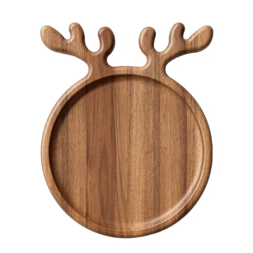 Holzteller Rentier | Holztablett Deko Weihnachten | Weihnachtstablett Mit Geweihgriff | Elch Teller Tablett Elch | Wiederverwendbares Weihnachtliches Holztablett Zum Aufbewahren Von Snacks von Xujuika