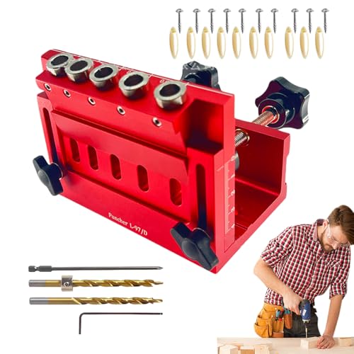 Xujuika Pocket Hole Jig - 5-fach Verstellbarer Schrägbohrloch-Finder,Effizienter Positionierer Führung aus Aluminiumlegierung für Tischlerei Holzbearbeitung Heimwerkerprojekte Werkzeug von Xujuika