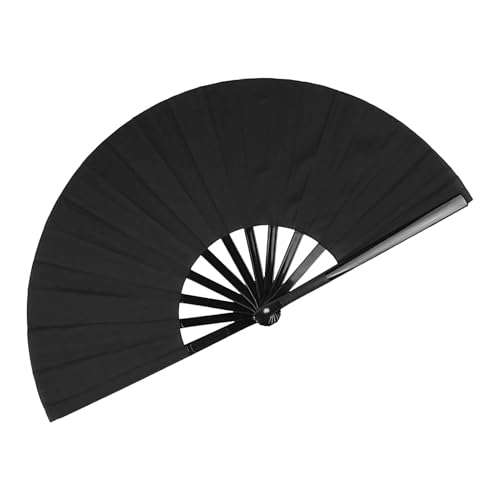 Xujuika Seiden-Faltfächer, Vintage-Seidenfächer - Eleganter Handfächer aus schwarzem Seidenstoff - Damen Herren Kung Fu Performance Handheld Smooth Action Seidenfächer für Tanz, Hochzeit, Theater, von Xujuika