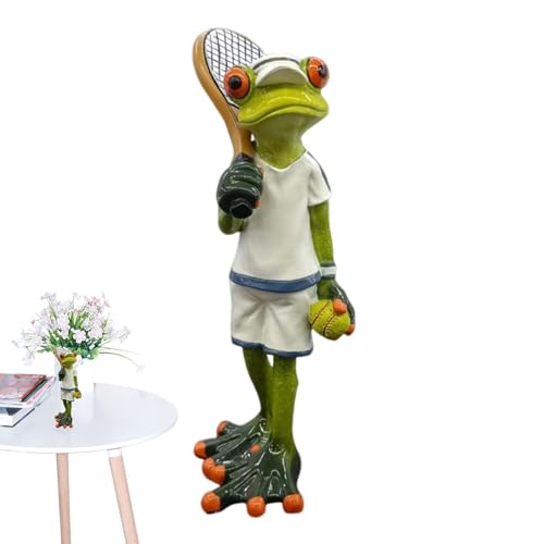 Xujuika Simulation Frosch Harz Statuen, Frosch Tennis Sportler Figuren | Harz handgefertigte Frosch-Kunsthandwerksfiguren | Outdoor-Harz-Frosch-Ornament für Balkon, Garten, Boote, Terrasse, Hof von Xujuika