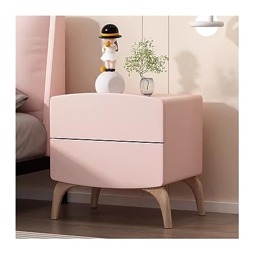 Schlichte Schlichter Nachttisch aus Holz, Reine Farbe, cremefarben, Organizer, Schlafzimmer, Heimaufbewahrung, Nachttisch, große Kapazität, Doppelschubladen ，für Schlafzimmer/Wohnzimmer(Pink,XL) von Xumh2024-3