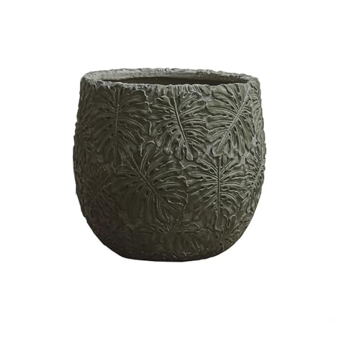 Xumh2024-3 Blumentöpfe Blumentopf mit grünem Blättermuster, rund, großkalibriger Beton-Übertopf for drinnen und draußen, Zuhause, Terrasse, Pflanzen, Blumenbehälter für Kakteen und Sukkulenten von Xumh2024-3